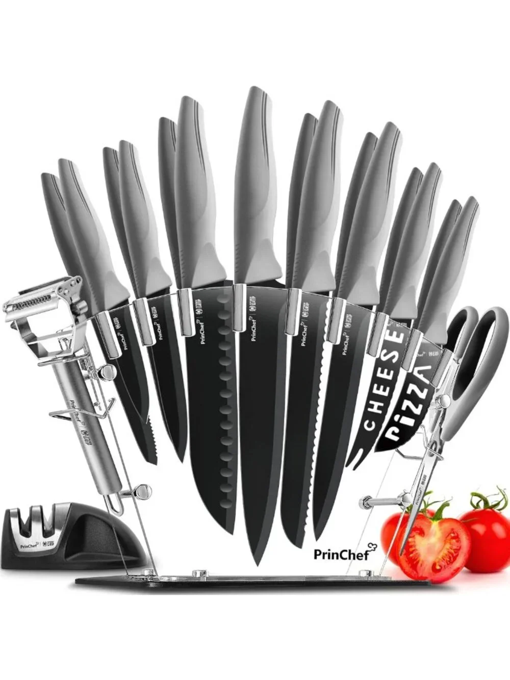 19-Piece Rust Proof Kitchen Knife Set with Acrylic Stand, Sharpener & Scissors